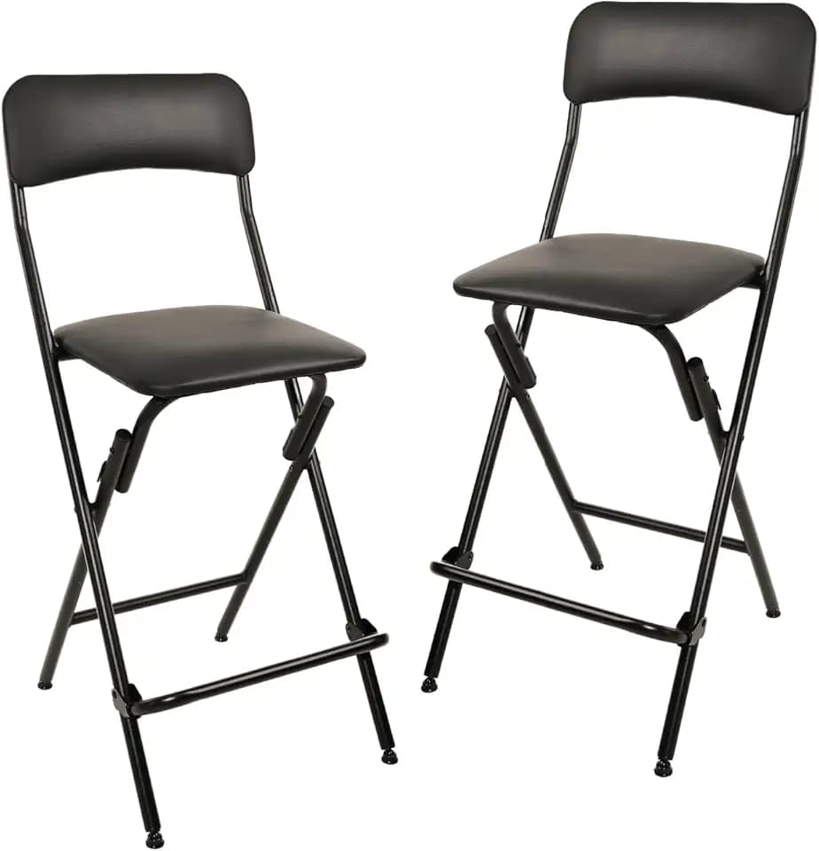 Amazon Basics Klapphocker mit Fußablage, 136,1 kg Traglast, 61 cm hoch, 2 Stück, Schwarz