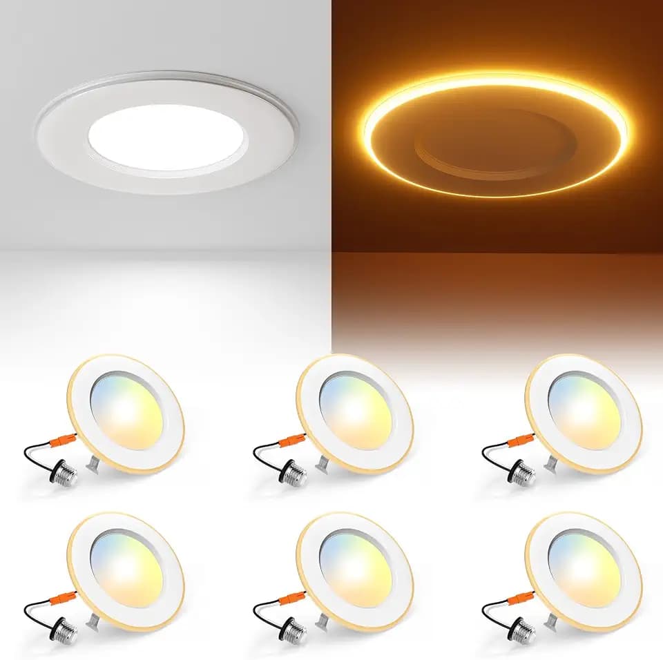 Amico 4 inch LED Retrofit Recessed Can Lights with Night Light, 6 Pack