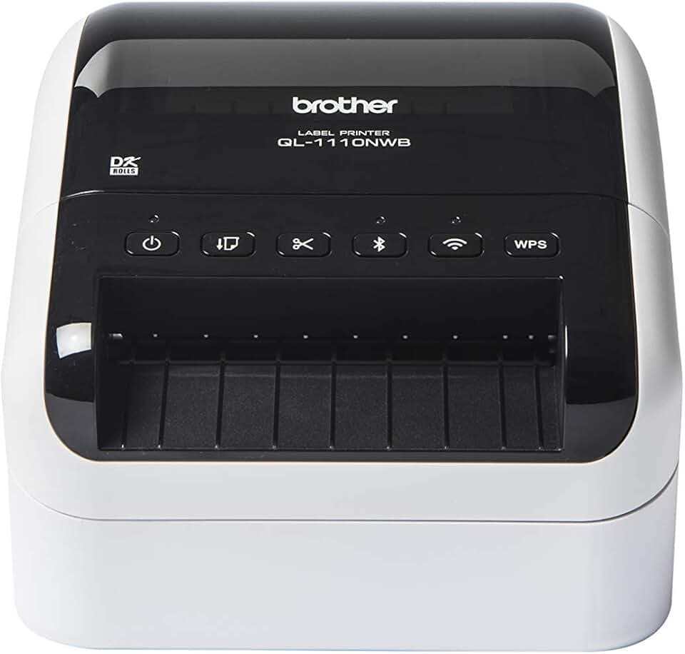Brother QL1110NWBC, Etikettendrucker, Anschluss an PC, USB, LAN | WiFi, Bluetooth, bis zu 110 mm/s, DK-Rollen bis zu 101,6 mm (4 Zoll), Druck in Schwarz auf Weiß