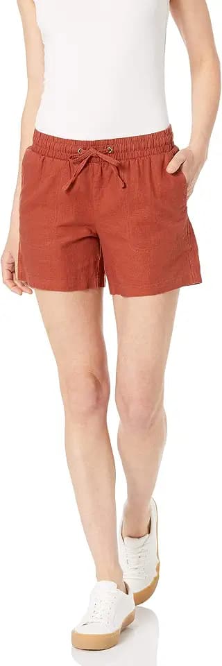 Amazon Essentials Women's 5" Inseam Drawstring Linen Blend Shorts with Elastic Waist (Available in Plus Size)