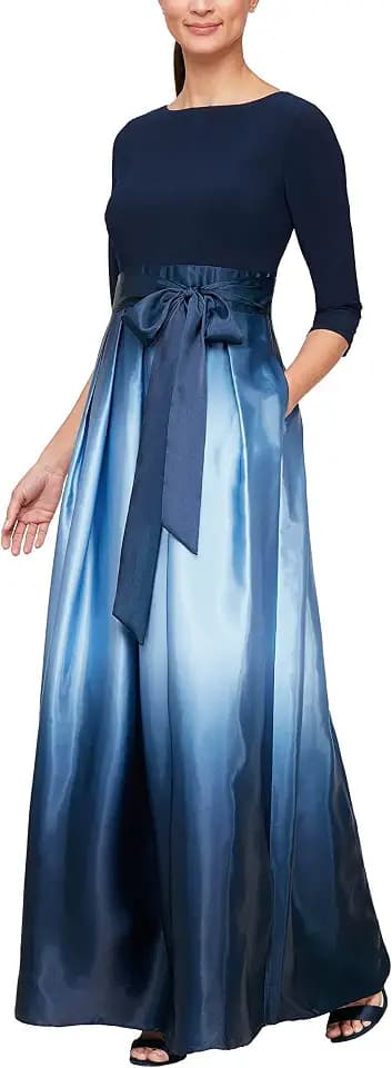 S.L. Fashions Women's 3/4 Sleeve Long Satin Mother of the Bride Dress with Pockets, Formal Party Gown