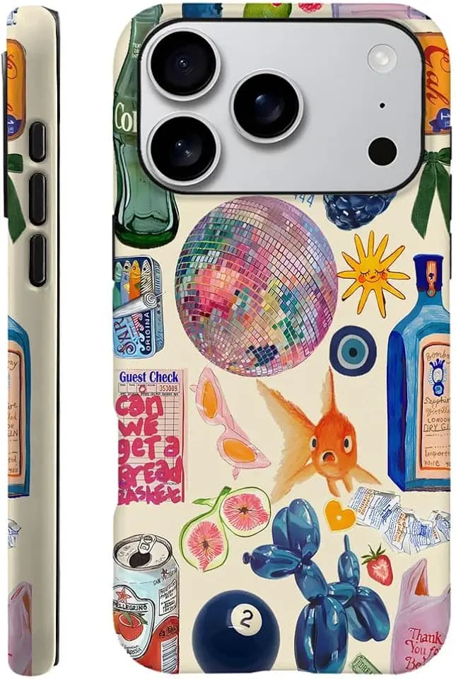 Case Compatible with iPhone 18 Pro/iPhone 17 Pro,Fall Prevention Hybrid 2-Layer Hard Shell Phone Cover for Girls Boys,Collage European Disco
