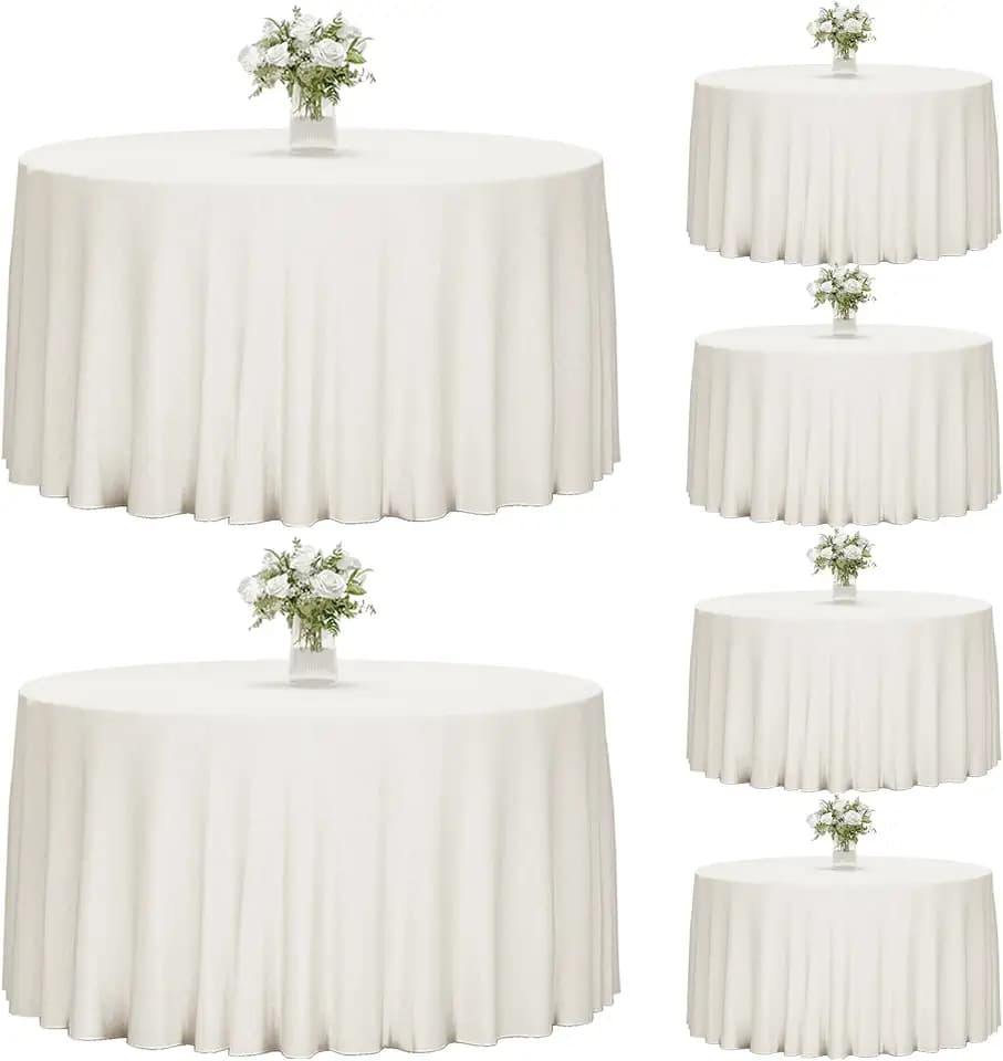 Fixwal 6 Pack 120 Inch Tablecloths Round Ivory Table Cover