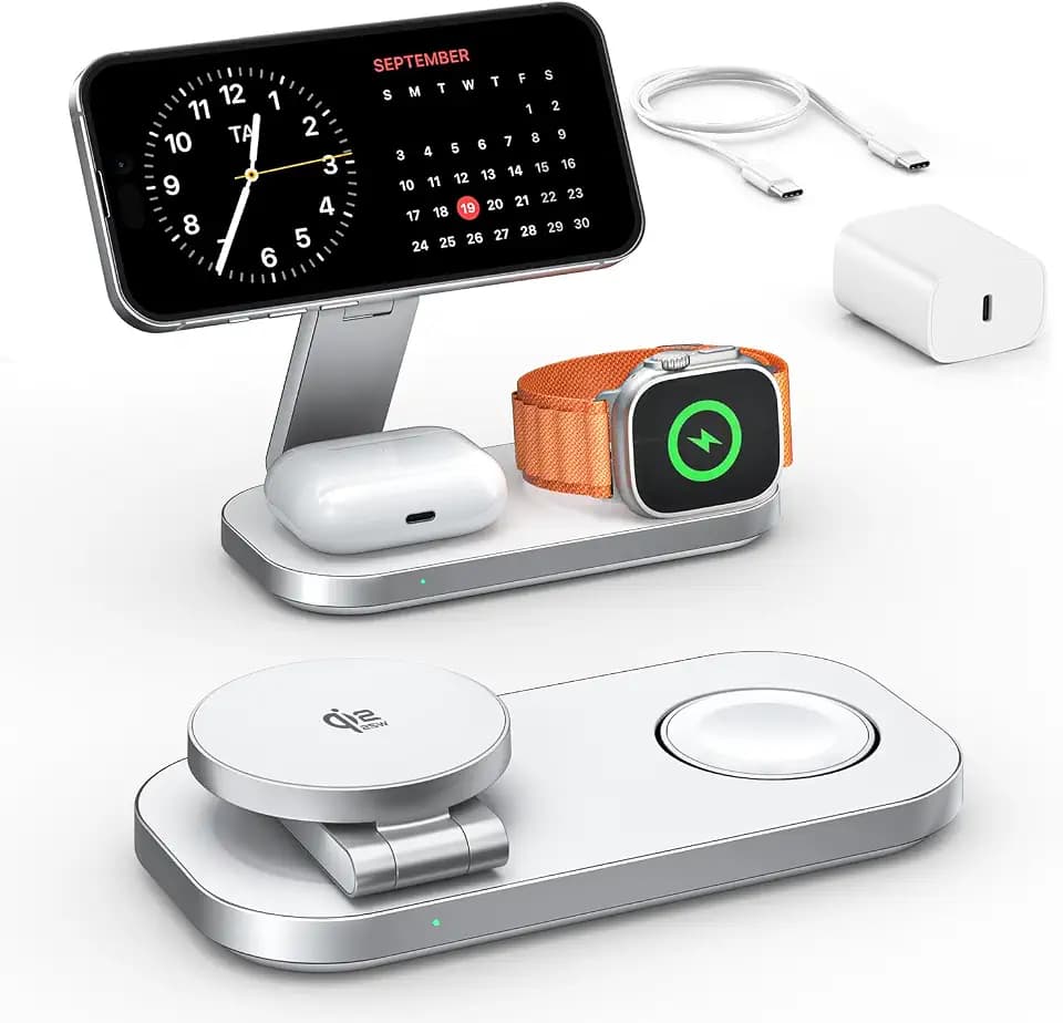 3-in-1 Charging Station for Apple Device, Qi2 25W Certified Magnetic Wireless Fast Charger Stand Compatible with MagSafe for iPhone 18/17/16/15/14/13/12/Air/Duo Series, Apple Watch & AirPods