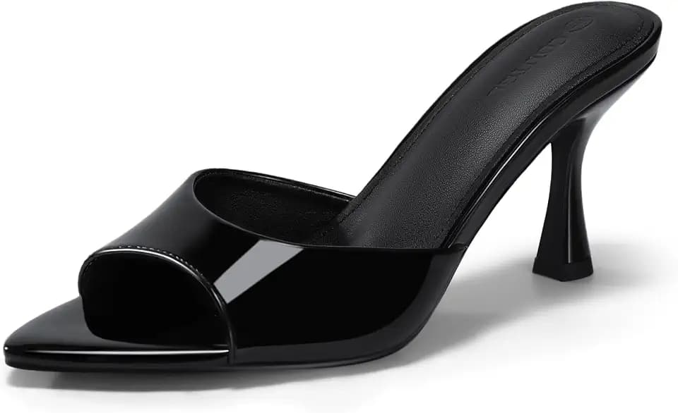 Coutgo Womens Kitten Heel Sandals Heeled Mules Pointed Open Toe High Heels