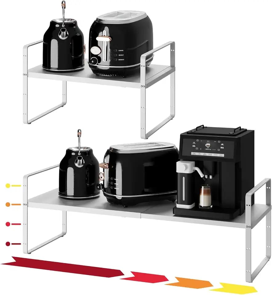16.5~27.1" Expandable Shelf，1Pack 10.2" Wide Adjustable Height Cabinet Shelves，White