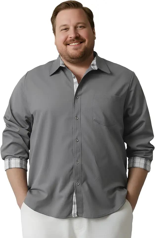 Big and Tall Long Sleeve Shirts for Men, 3XL-8XL Textured Casual Button Down Shirt with Adjustable Cuffs and Pockets