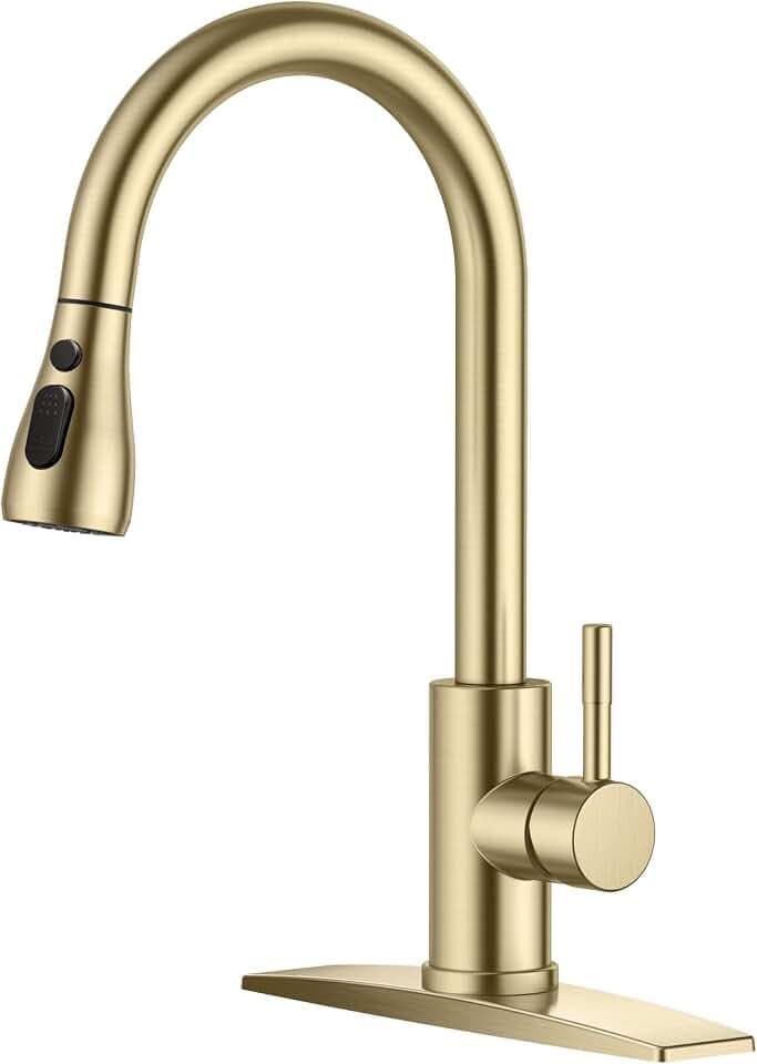 FORIOUS Gold Kitchen Faucet with Pull Down Sprayer, Stainless Steel