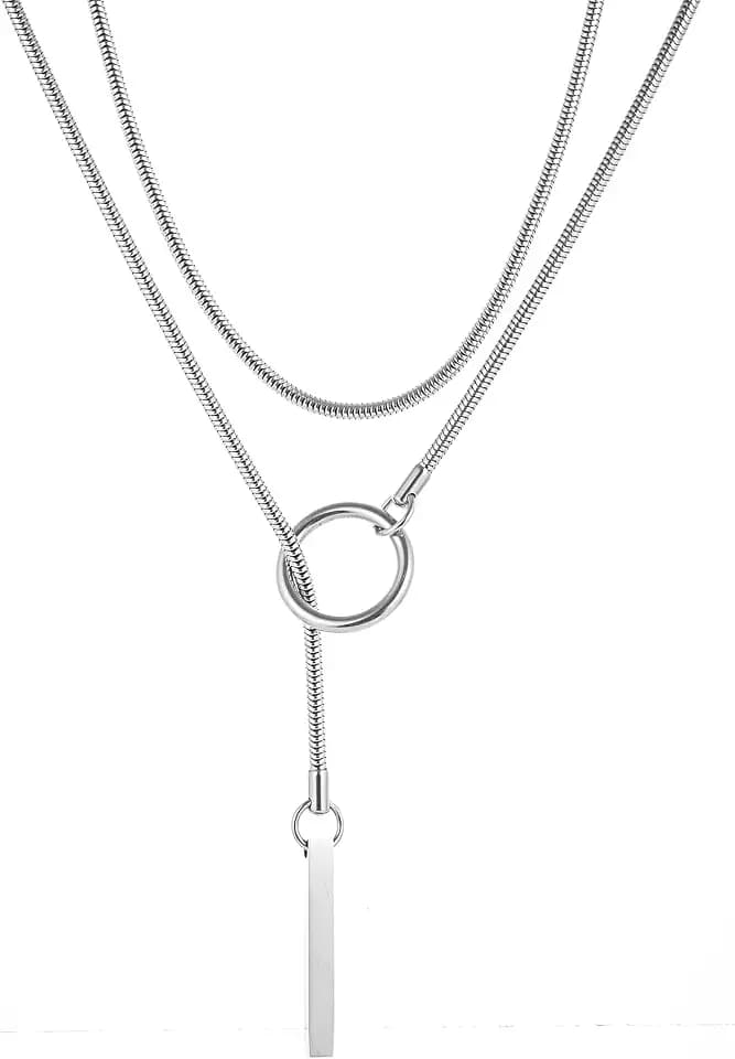 Slip Chain Necklace for Women Gothic Stainless Steel Bar Pendant Cuban Link Necklaces Adjustable Goth O Ring Long Necklaces Punk Rock Collar Choker Trendy Lariat Y Necklace