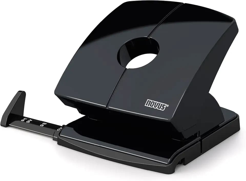 Novus B 230 Locher A4 – Bürolocher aus Vollmetall, 30 Blatt, mit Anschlagschiene, Lochabstand 8 cm, Lochdurchmesser 5,5 mm, TÜV geprüft, Schwarz