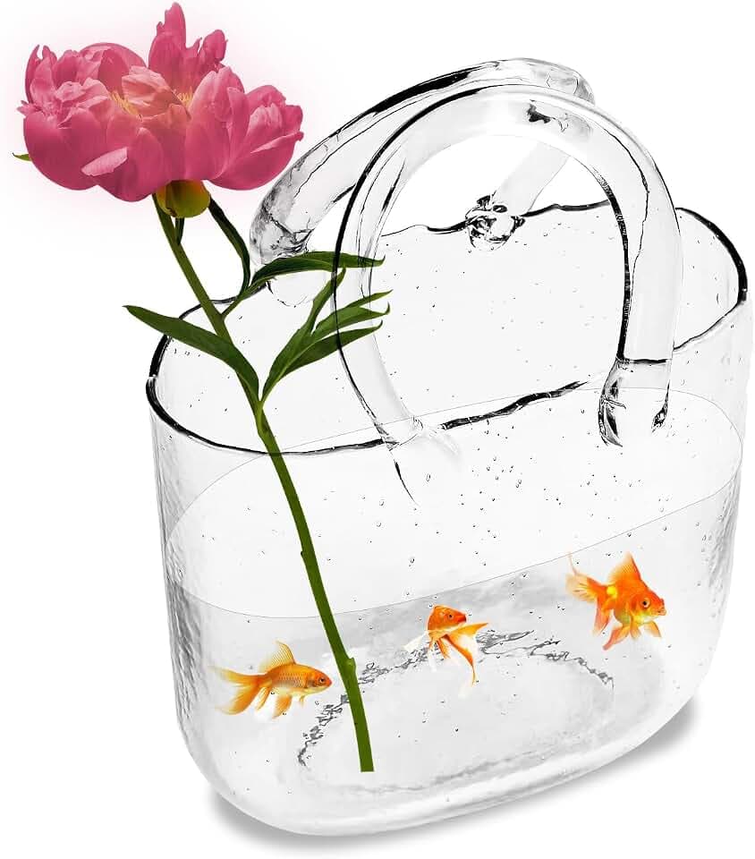 Glas Geldbörse Vase Hand Geldbörse Vase mit Fischschale Einzigartige Blumenvase für Hochzeit, Geburtstag, Haus, Garten Dekor (transparent)