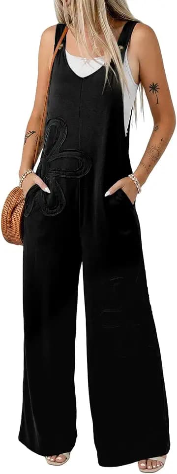 Dokotoo Women's Baggy Overalls 2026 Wide Leg Jumpsuits Floral Pants Casual Loose Sleeveless Rompers with Pockets