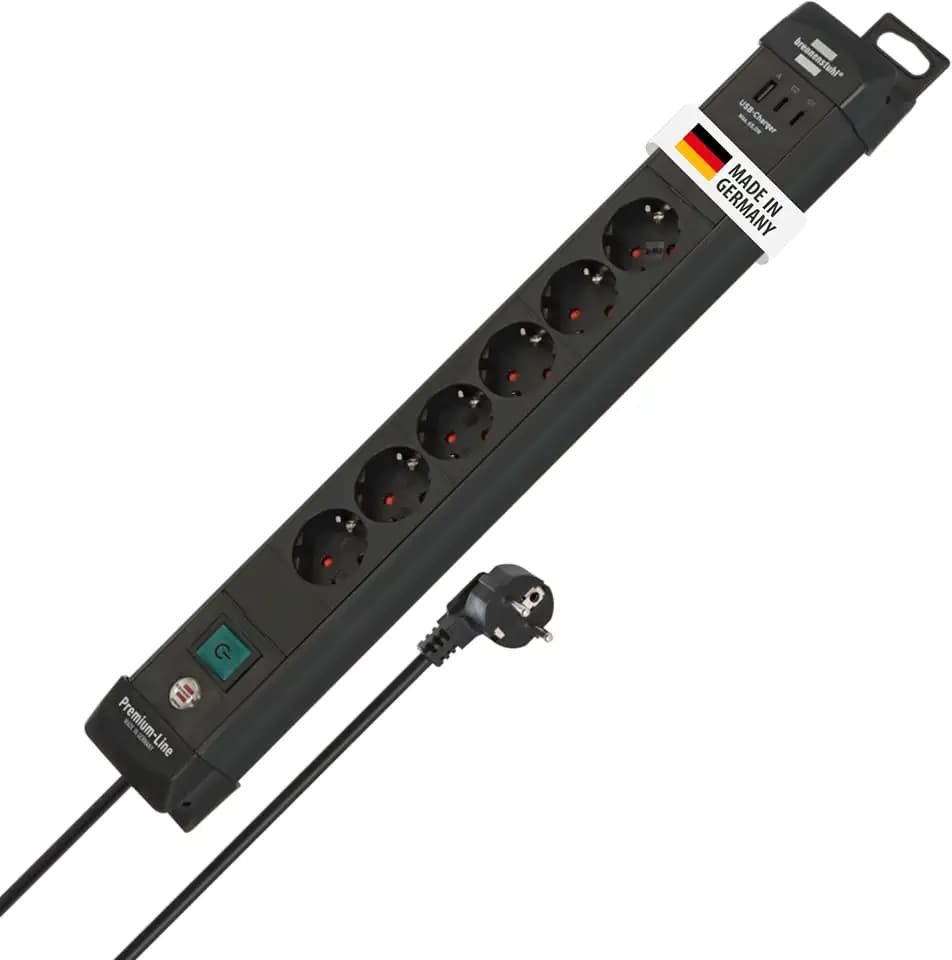 Brennenstuhl Premium-Line Steckdosenleiste 6-Fach mit USB, 3m