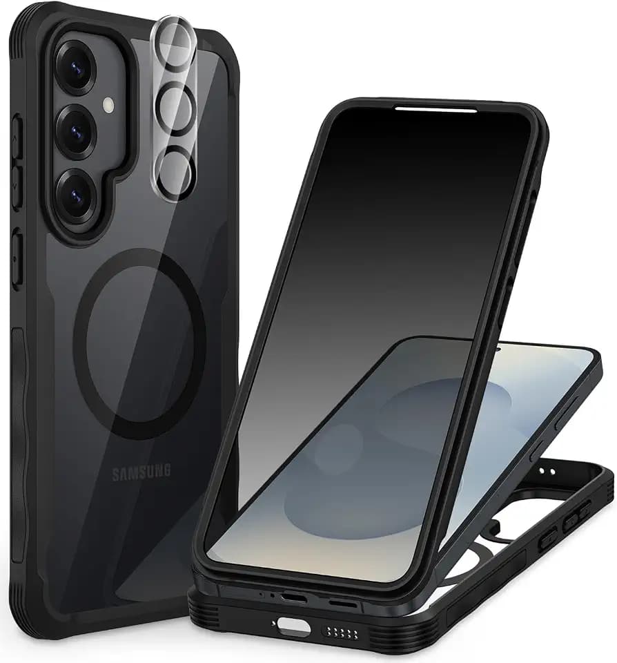CENHUFO Magnetic Privacy for Samsung Galaxy S25 Plus Case, Full Body Phone Case with Built-in 9H Tempered Glass Privacy Screen Protector and Camera Lens Cover, Shockproof Protective Bumper - Black