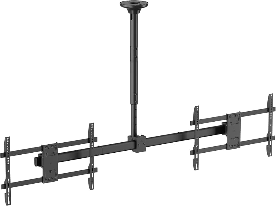 Mount Plus CB-D600 2x1 Side-by-Side-Menüboard-Deckenhalterung für 94 cm bis 152,4 cm große Fernseher, verstellbare Höhe, maximales Gewicht 40 kg pro Bildschirm, VESA-Muster bis zu 600 x 400, um 360