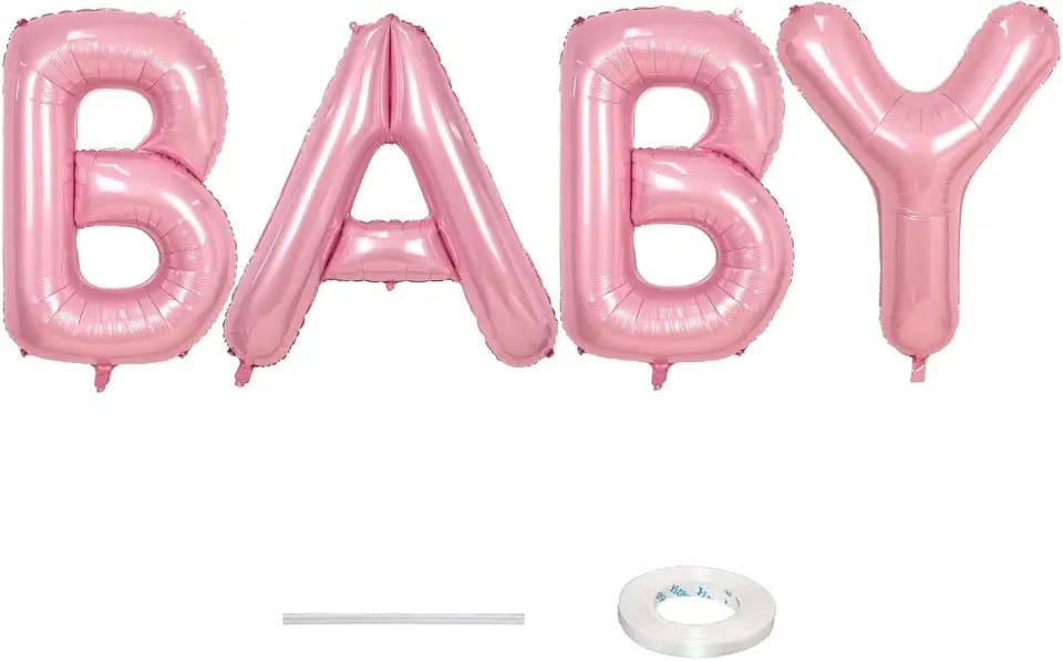 40 Inch Pastel BABY Balloon for Girls Baby Shower, Large Light Pink Foil Balloons Letters, Pearl Pink Mylar Alphabet Balloon Banner Sign for Gender Reveal Backdrop Party Decorations