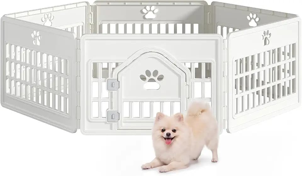 DUMOS Dog Playpen, Plastic Indoor Pet Fence for Small Dogs 6 Panels 24 Inch