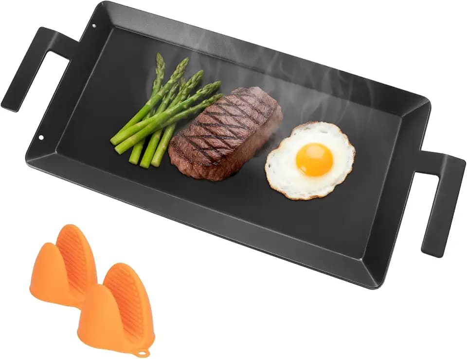 Carbon Steel Griddle for Gas Stovetop Grill Universal Professional Double Burner Cooking Plate for Induction Stove Top Electric Oven Flat Top Griddle Pan Replacement for Made In Cookware, 24" x 10.5"