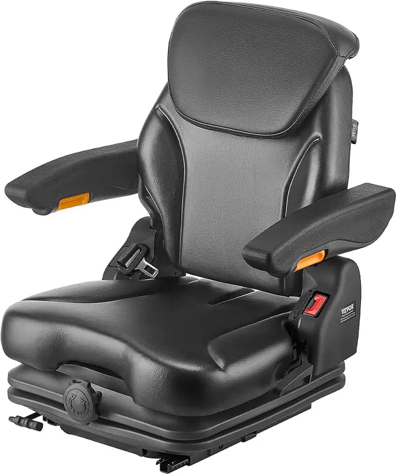 VEVOR Universal Forklift Seat, Tractor Suspension Seat with Adjustable Back, Armrest, Headrest & Safety Belt, Secure Fold Down Tractor Seat with Micro Switch, Lawnmower Seat for Skid Loader Bulldozer
