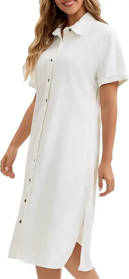 Women's Midi Denim Dress Tunic Jean Shirt Dress