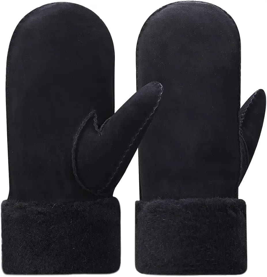 Harssidanzar Damen beheizte Schaffell Leder Fäustlinge Schwarz L KL024EU
