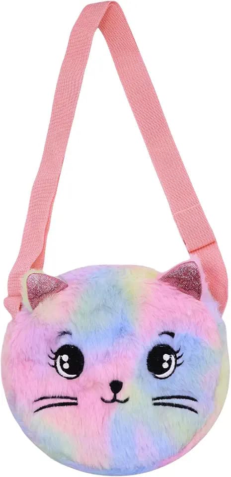 Cute Cat Shoulder Bag for Women Small Flulffy Cat Crossbody Purse Animal Plush Satchel Cartoon Daypack Kawaii Purse
