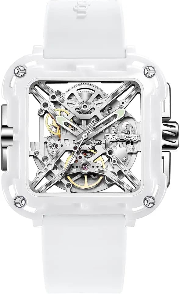 CIGA Design Watches for Womens X Series - Machina, Mechanical Automatic Watches Fashion All-Match Wrist Accessories Sapphire Crystal Analog Skeleton Watches with Silicone Strap