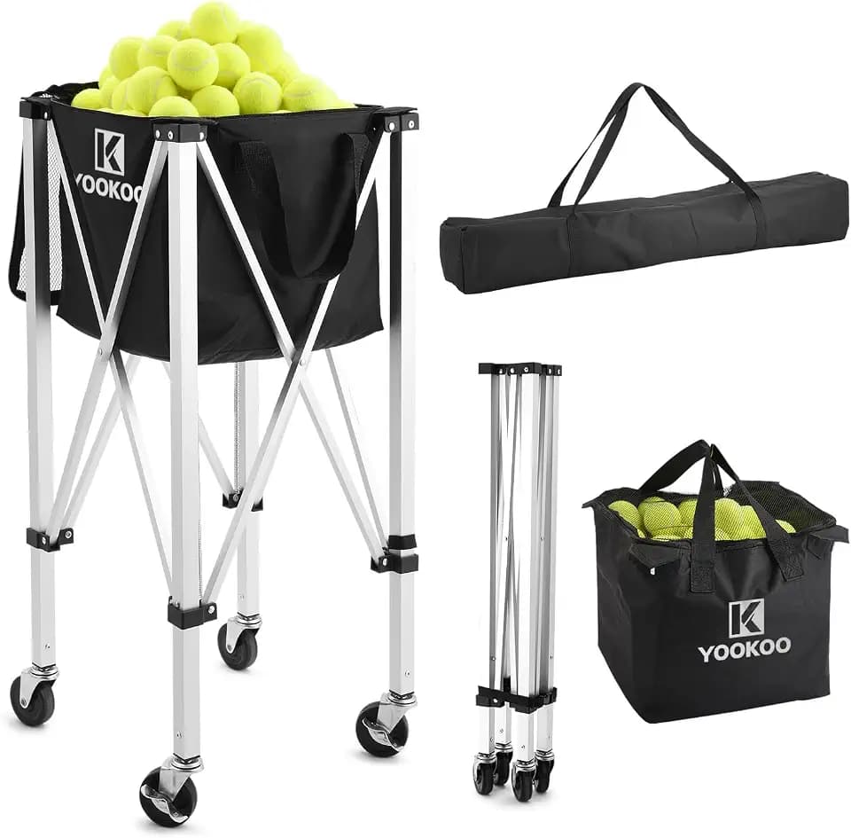 YooKoo Tennis Ball Hopper Holds 150 Balls, Tennis Cart with Black/Red Bag