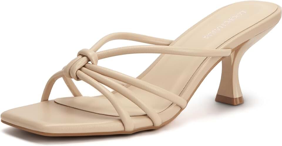 Women's Strappy Kitten Heel Knotted Square Open Toe Mule Sandals