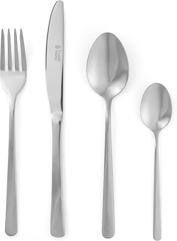 Russell Hobbs COMBO-2151 Vienna Deluxe Cutlery Set, 48 Piece, Stainless Steel, 12 Places, Mirror Finish, Dinnerware, New Home Gift, Stainless Steel, 15 Year Warranty, Black