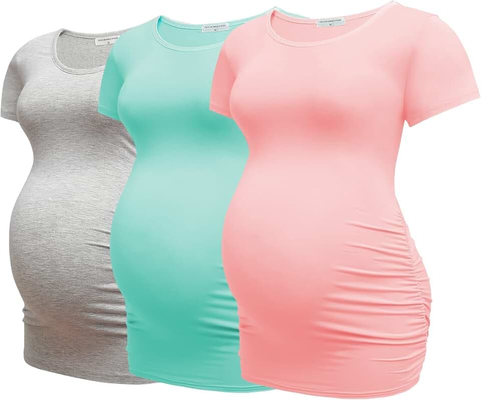 Damen Umstandsshirts Kurzarm Schwangerschaft Kleidung Tops 3er Pack