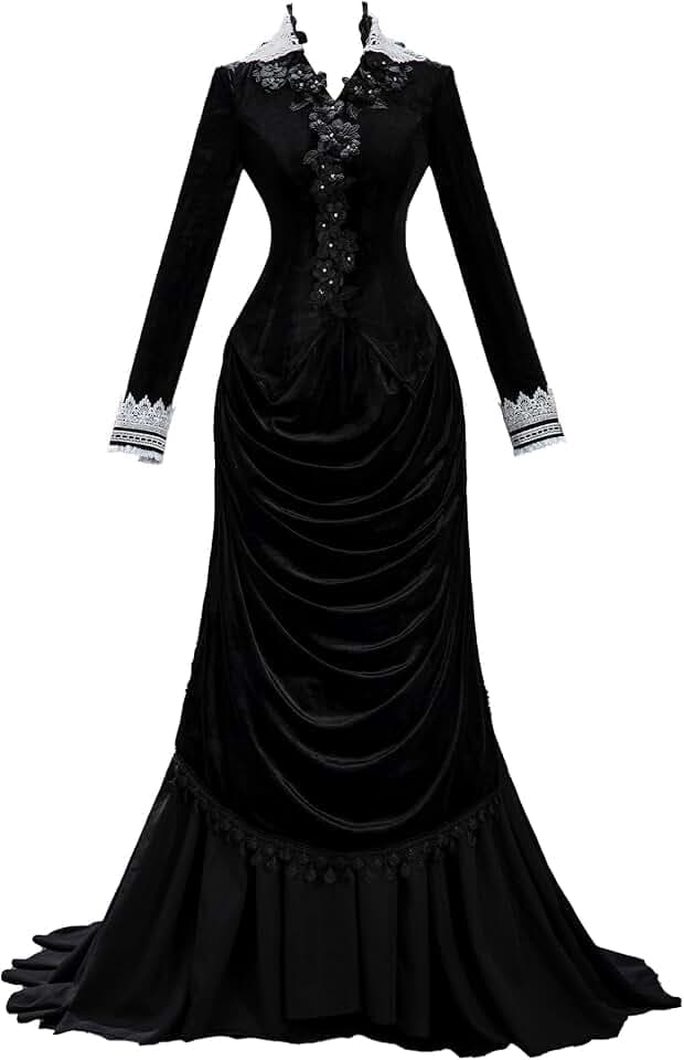 MEOWCOS Women's Renaissance Dress Gothic Velvet Medieval Costume Bustle Top Skirt Set Dark Style