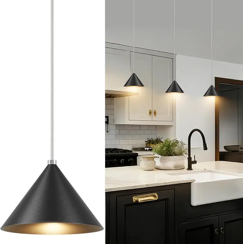 Ralbay Pendant Lights Kitchen Island, LED Mini Hanging Light, Black, 3 Pack