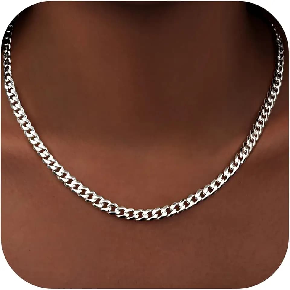WomenGifts Cuban Link Chain Necklace for Women, Waterproof 14k Gold Silver Plated Chain Choker, Non Tarnish Stainless Steel Jewelry, 3.5/5/6/8/11mm,12.8/14/16/18 Inch Thin&Chunky&Thick