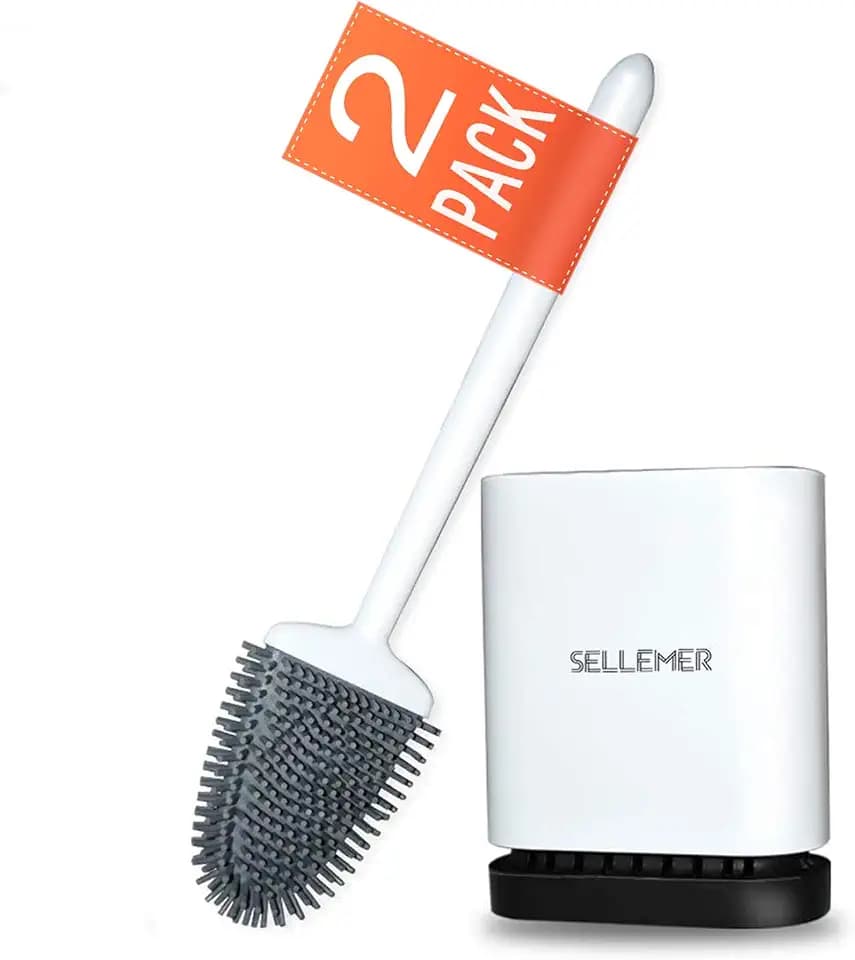 Sellemer Silicone Toilet Brush, Ventilation Slots Holder 2 Pack Pearl White