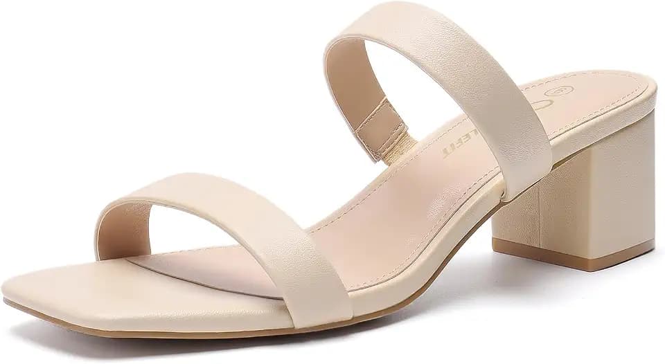 Athlefit Women's Two Strap Chunky Low Heeled Sandals Slip On Heels