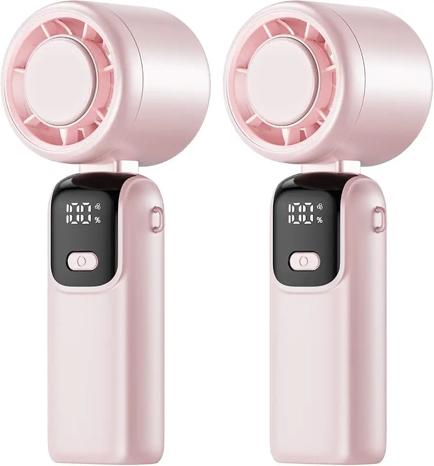Handventilator 2PCS, 5-Gang Mini-Turbolüfter mit LED-Digitalanzeige, 2000 mAh USB-wiederaufladbarer Personalventilator, leiser und leichter Kühlventilator für Reisen, Büro und den Sommergebrauch