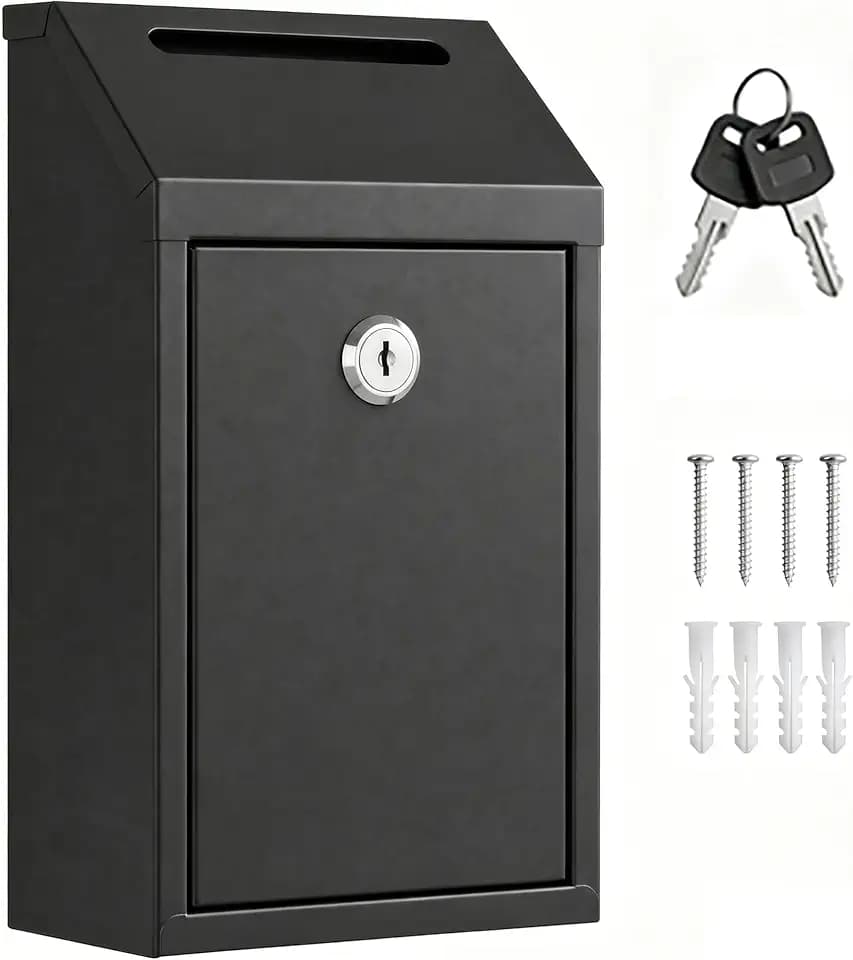 Geldkassette mit Schlüssel, Metall Spendenbox Sichere Briefkasten Schwarz