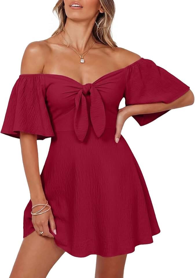 Dokotoo Womens Dresses 2026 Deep V Neck Elegant Bow tie Mini Dress S-XL