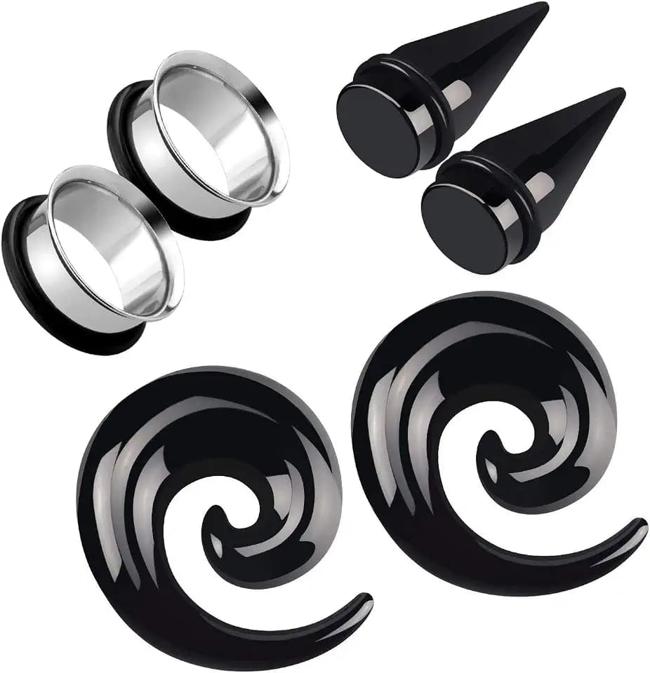 Acrylic Ear Gauge Spiral Taper Stretching and Stainless Steel Single Flare Plugs Flesh Tunnel Eyelet Kit with O-ring 3 Pairs