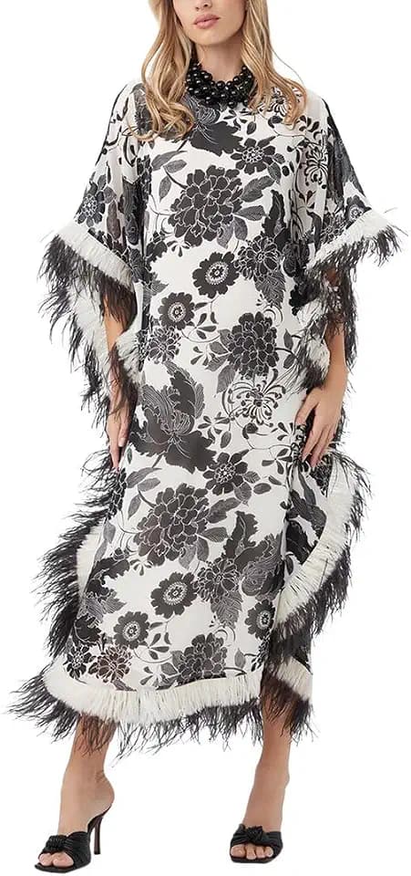 Trina Turk Women's Feather Trim Maxi Caftan