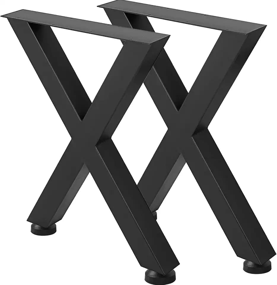 VEVOR Set of 2 Steel Table Legs, 28”Height 24”Wide Dining Table Legs,Heavy Duty 3.1" Square Box Section X Frame Table Legs,28x24x3.1 Inch Black Color Industrial Country Style Metal Dining Legs