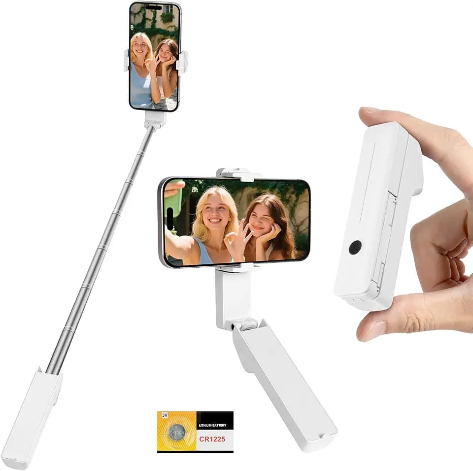 Mini Selfie Stick, 70CM Tragbarer Selfiestick im Taschenformat, Kompakter Erweiterbares Bluetooth Handy Stativ für 4-7" Telefone(Weiß)