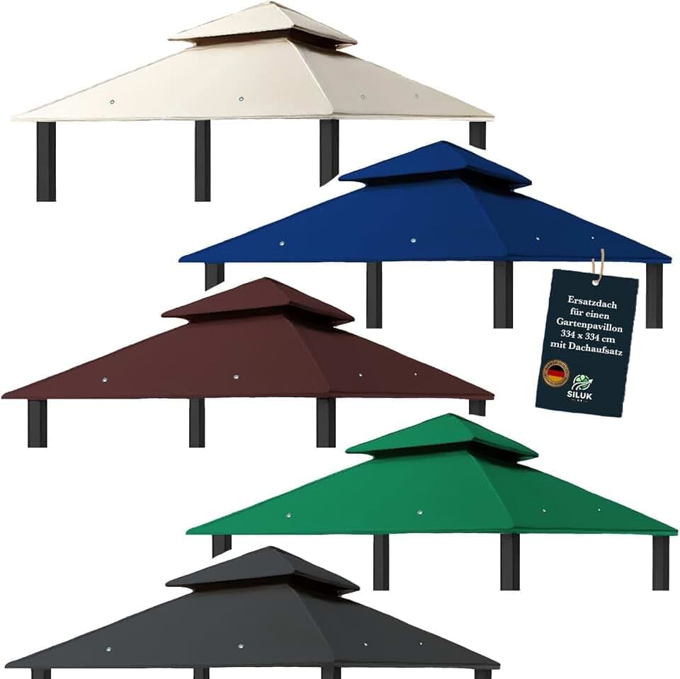 Ersatzdach für Pavillon 334 cm x 334 cm Sand Antik Pavillon Wasserdicht Material: Panama PCV Soft 370g/m² extra stark Modell 10 (Grün)