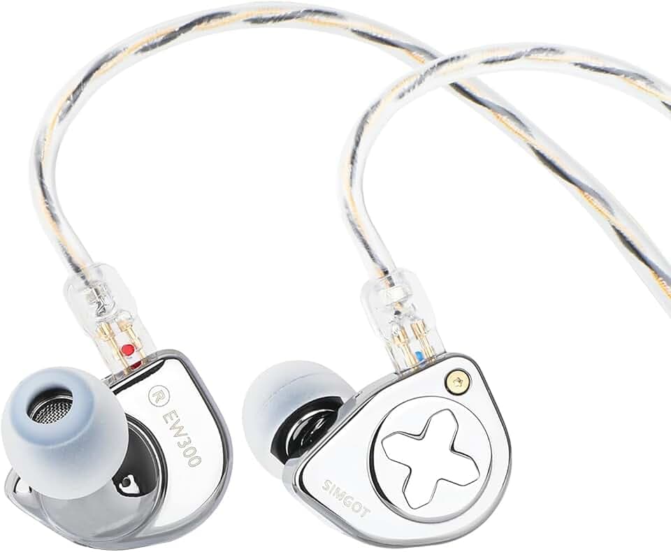 LINSOUL SIMGOT EW300 1DD+1Planar+1PZT Hybrid Treiber In Ear Monitor, Kabelgebundene Ohrhörer IEM, Gaming-Kopfhörer mit abnehmbaren Düsen, versilbertes OFC IEM-Kabel für Audiophile Musiker (EW300)