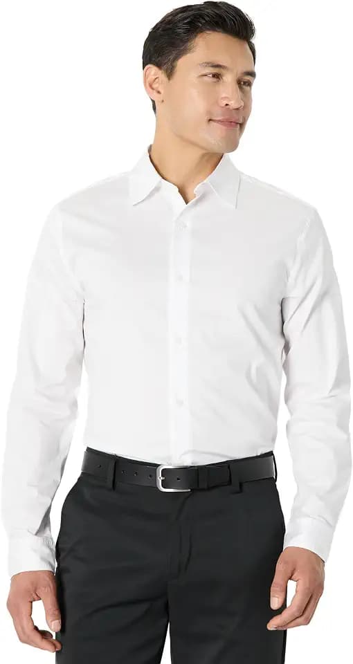 Amazon Essentials Herren Langärmliges, knitterfreies Regular-Fit-Stretch-Anzughemd