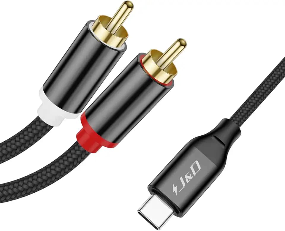 J&D USB C to RCA Audio Cable, Braided Stereo Audio Converter Cord Type-C Male to 2RCA Male Y Splitter Cable Compatible for Google Pixel 10/9/8, iPhone 16/17 Series, 3.3 Feet