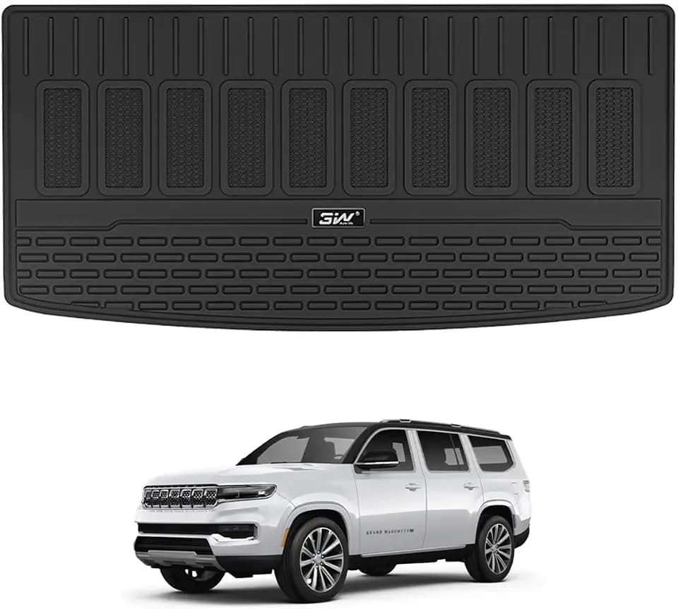 3W Cargo Liner Compatible with Jeep Grand Wagoneer(Non L) 2022-2024 2025 2026 7 Passenger Model All Weather Custom Fit Black Trunk Mat Set