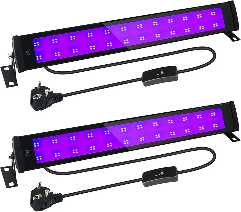50W Schwarzlicht LED,2 Stücke UV Schwarzlichtlampe, IP66 Wasserdicht UV Strahler Außen mit Stecker und Schalter,Blacklight mit 96 LEDs,UV Licht Röhre für Party,Deko,Halloween