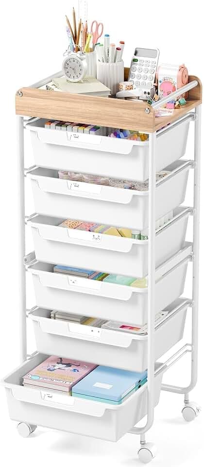 APEXCHASER Utility Cart with 6 Drawers, Art Cart for Teacher Kid, Green